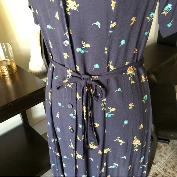 Vtg Eddie Bauer navy floral cottagecore prairie midi shirt dress button down M - Picture 11 of 13
